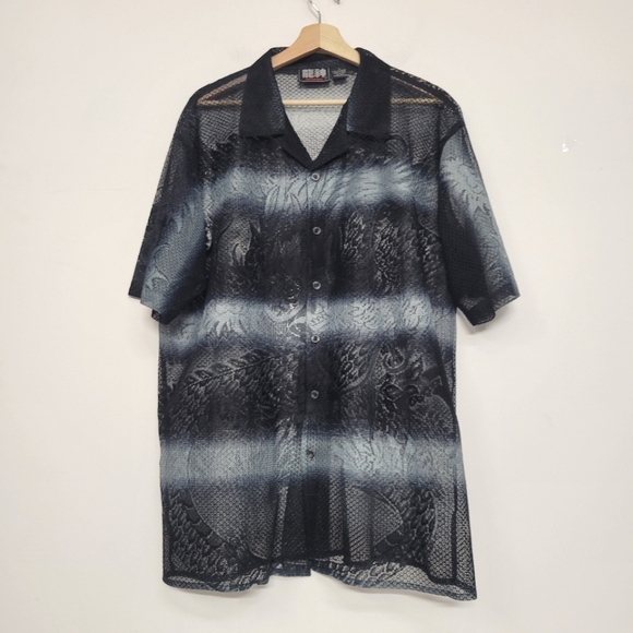 BillionBay Floral Leaf Black Ombre See-Thru Shir - Picture 1 of 10